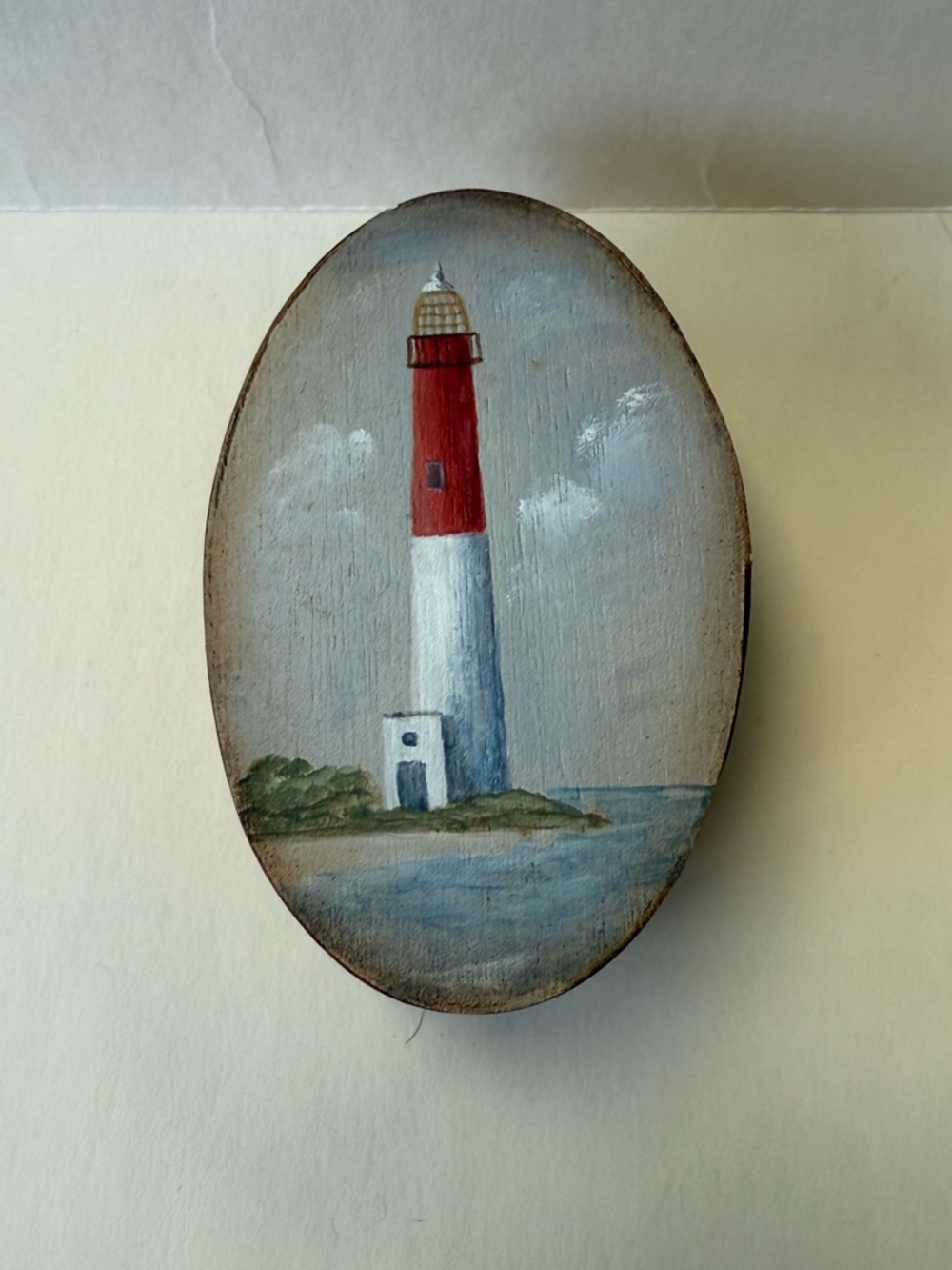 Hand-Painted Lighthouse Wall Art - Red & White
